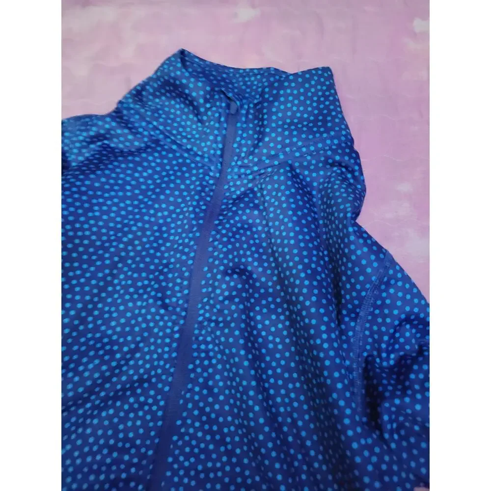 Nike Pro Dri-Fit Women's 1/2 Zip Track Jacket Blue Polka Dot M Thumbholes